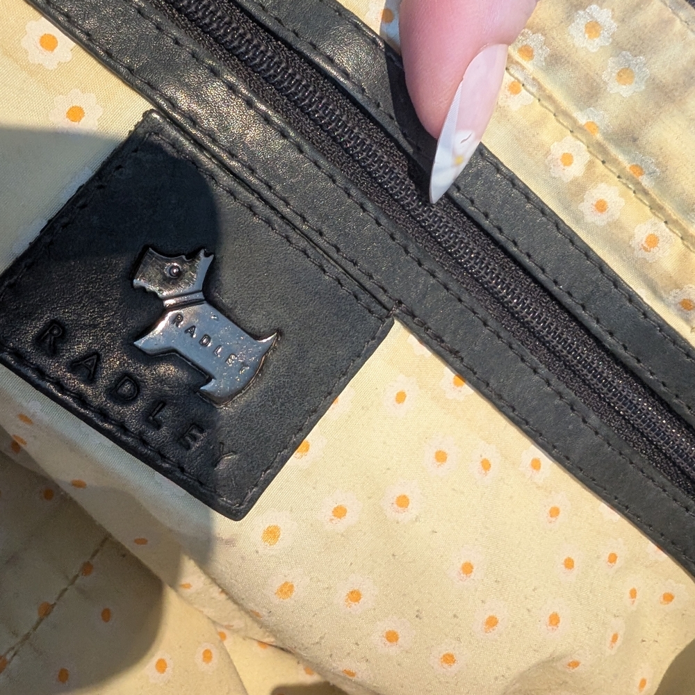 Radley Floral Appliqué Leather Hand Bag - Black Grey with Yellow Accents - Picture 11 of 11